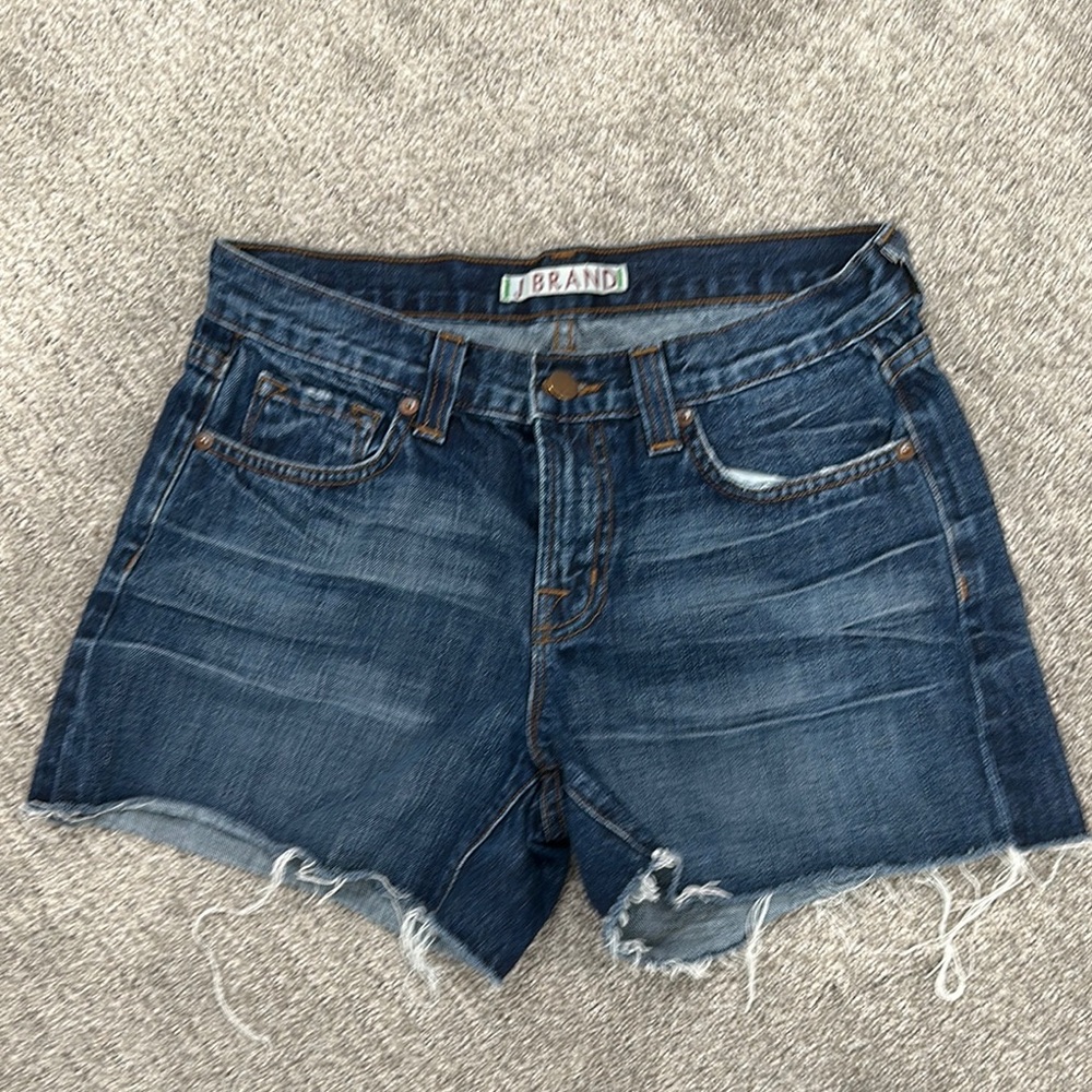 J Brand Blue Jean Shorts with Distressed Cut-Off Style